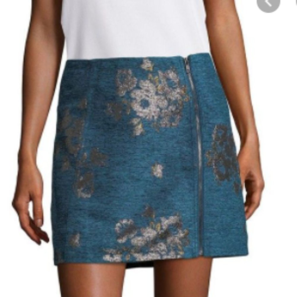 Free People Metallic Embroidered Full-Zip Skirt